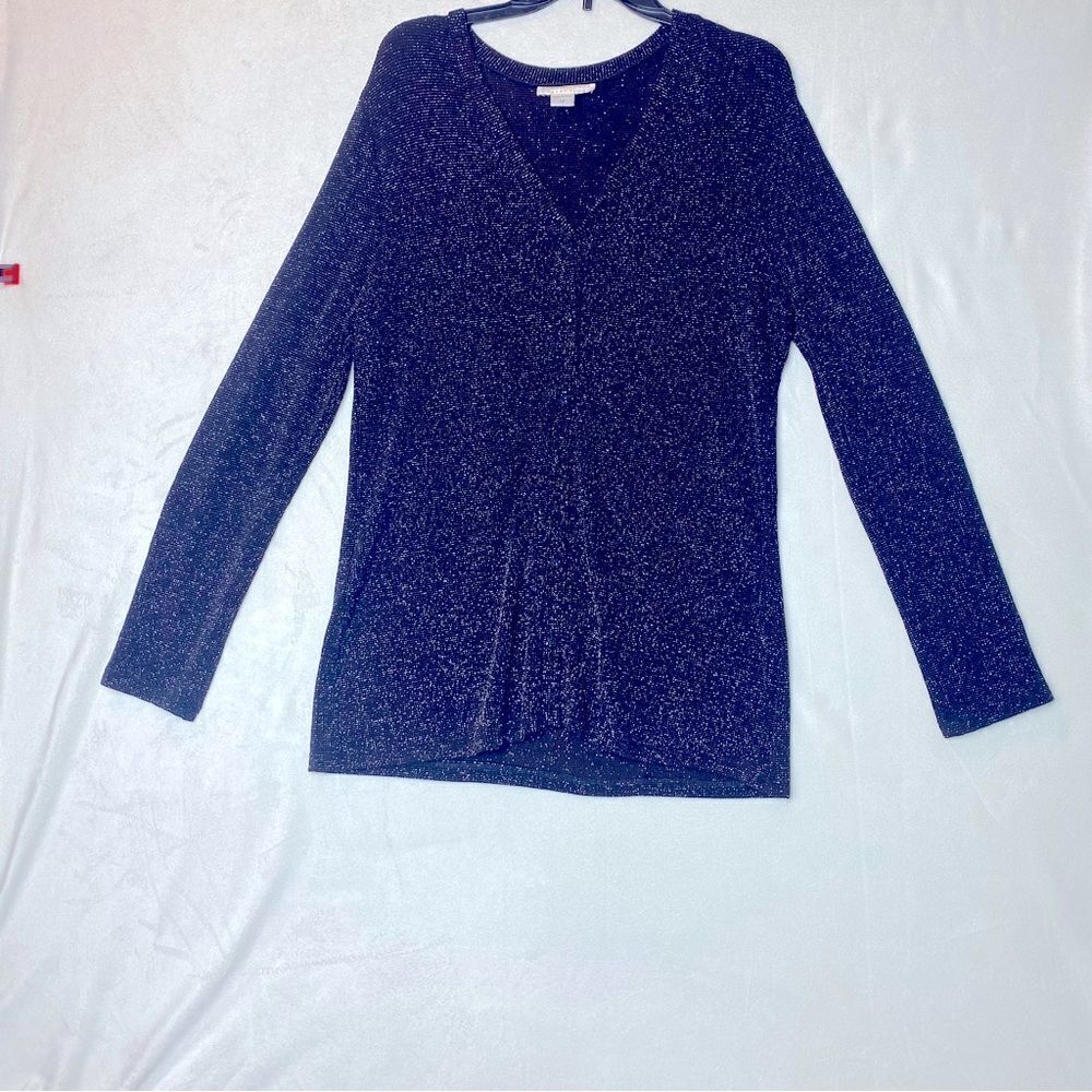 Jessica McClintock Vintage Black/Silver Threads Cardigan Sweater Size Medium